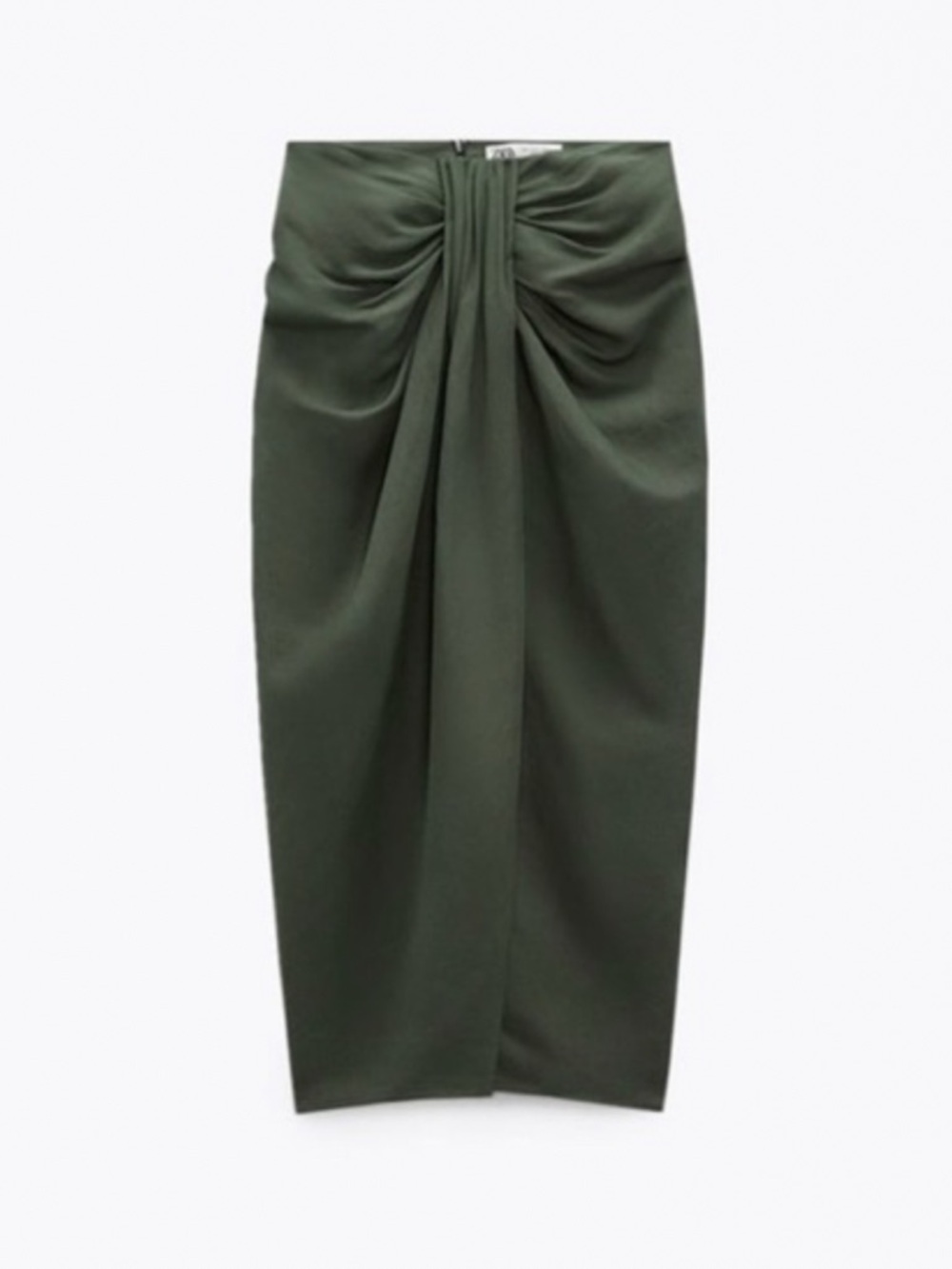 Zara Dark Olive Ruched Pencil Linen Skirt